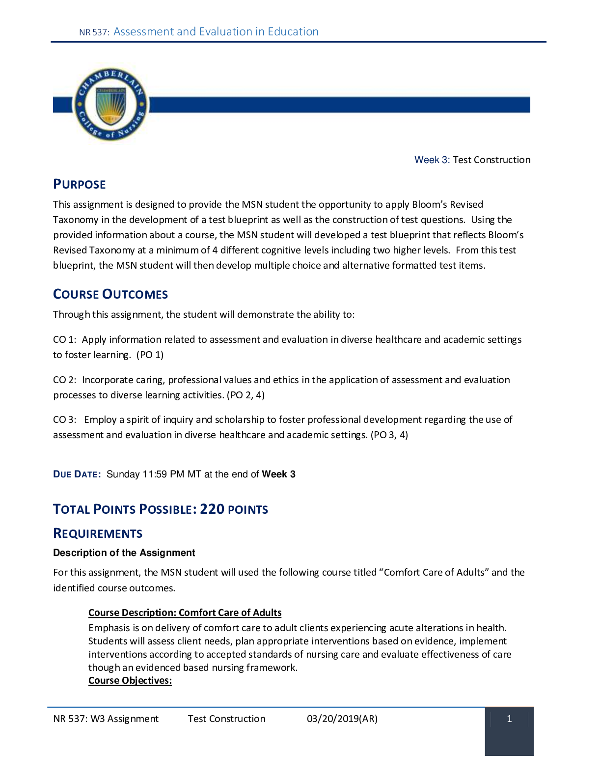 Preview of NR 537  Assessment and Evaluation in Education